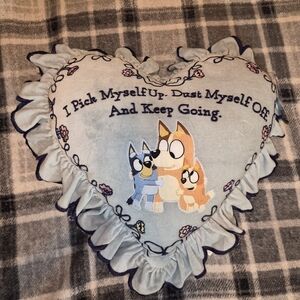Heart-Shaped Bluey Pillow with Inspirational Quote